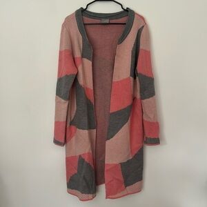 Vero Moda VMSEATTLE Long Sleeve Open Coatigan Pink & Grey Long Cardigan in Sz L